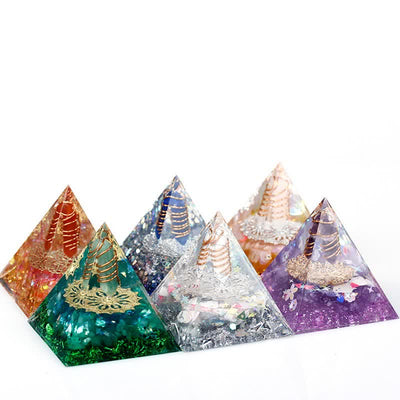 Olivenorma 6cm Natural Crystal Hexagonal Prism Orgone Pyramid