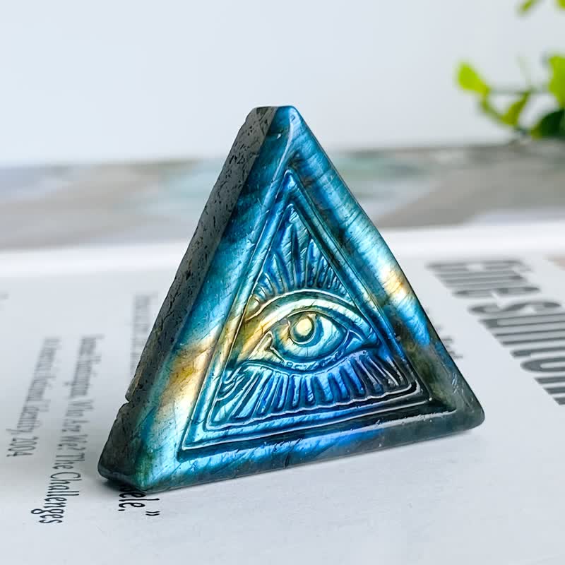 Olivenorma  Natural Labradorite Carved Triangular Evil Eye Decoration