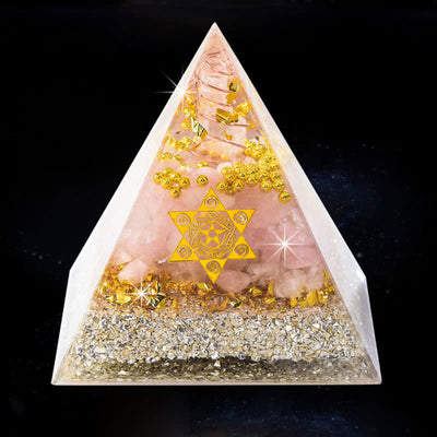 Olivenorma Clear Crystal Rose Quartz Metatron's Cube Orgone Pyramid