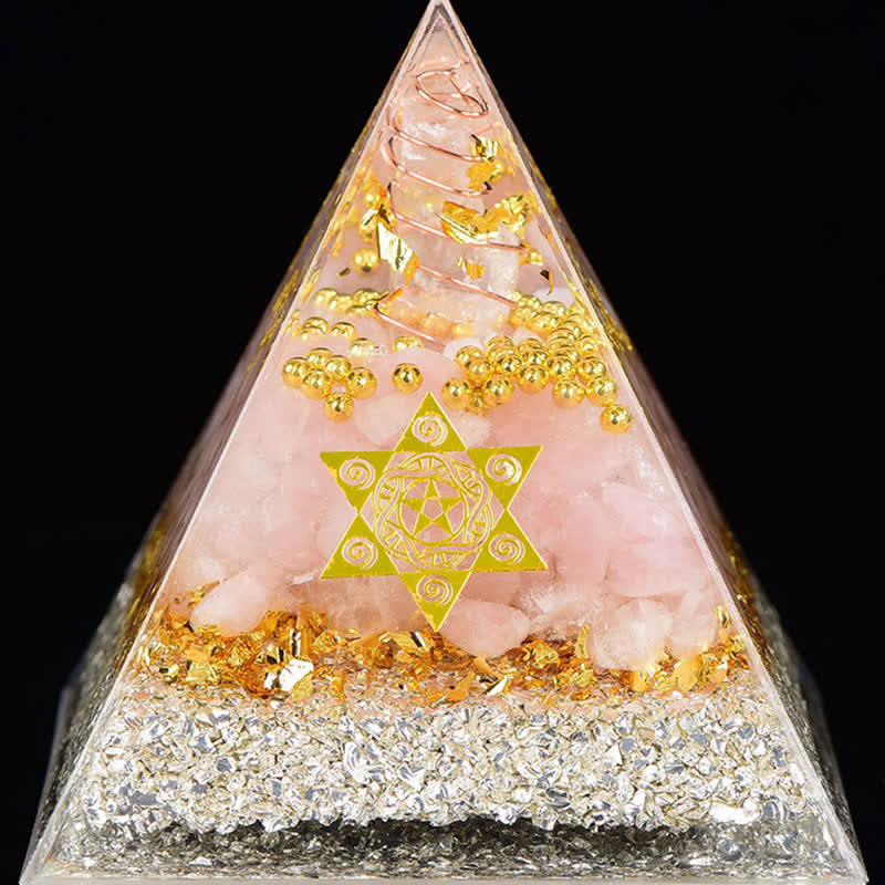 Olivenorma Clear Crystal Rose Quartz Metatron's Cube Orgone Pyramid