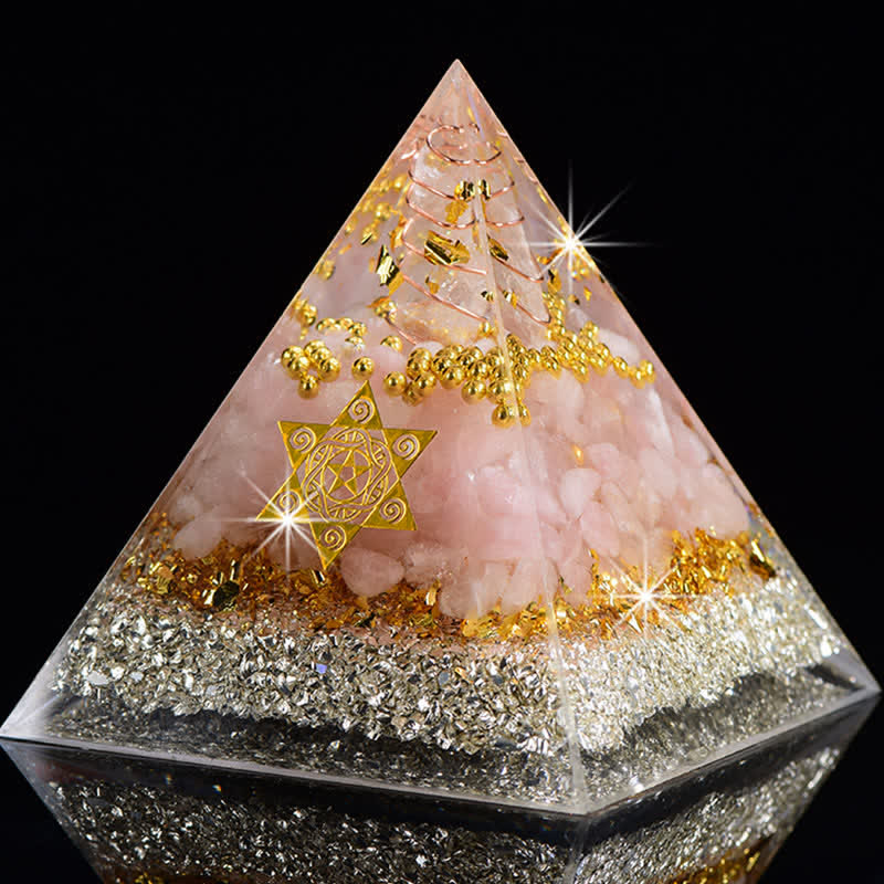 Olivenorma Clear Crystal Rose Quartz Metatron's Cube Orgone Pyramid