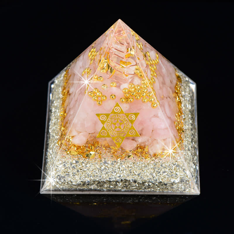 Olivenorma Clear Crystal Rose Quartz Metatron's Cube Orgone Pyramid