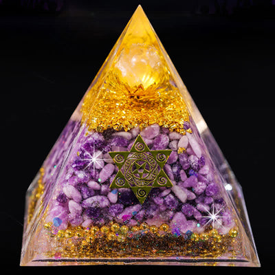 Olivenorma "Double Luck" Clear Crystal Lepidolite Orgone Pyramid