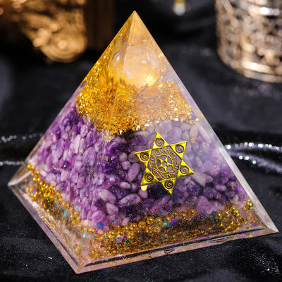 Olivenorma "Double Luck" Clear Crystal Lepidolite Orgone Pyramid