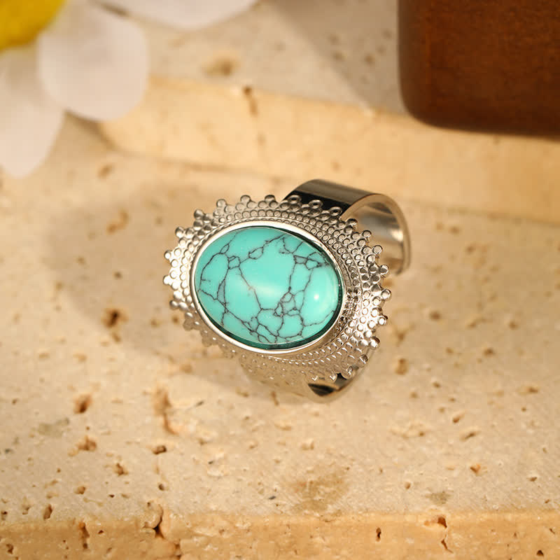 Olivenorma Large Oval Turquoise Wide Adjustable Ring