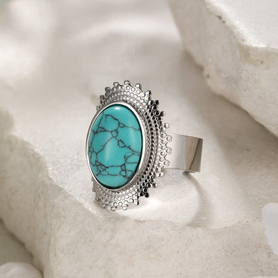 Olivenorma Large Oval Turquoise Wide Adjustable Ring