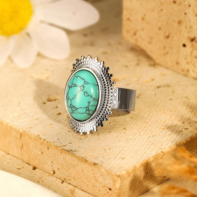 Olivenorma Large Oval Turquoise Wide Adjustable Ring