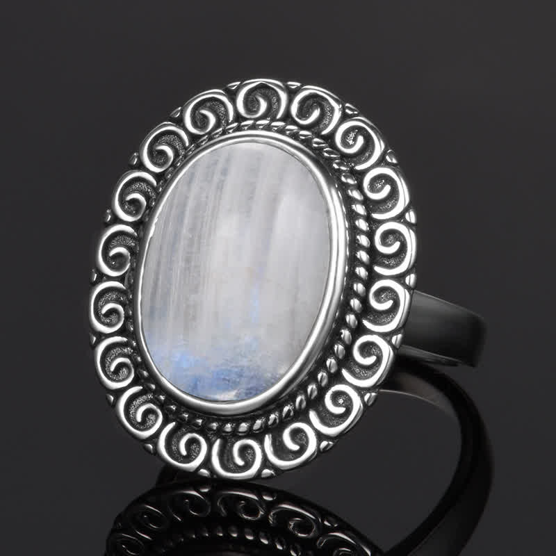 Olivenorma Oval Natural Stone Sunflower Carving Ring