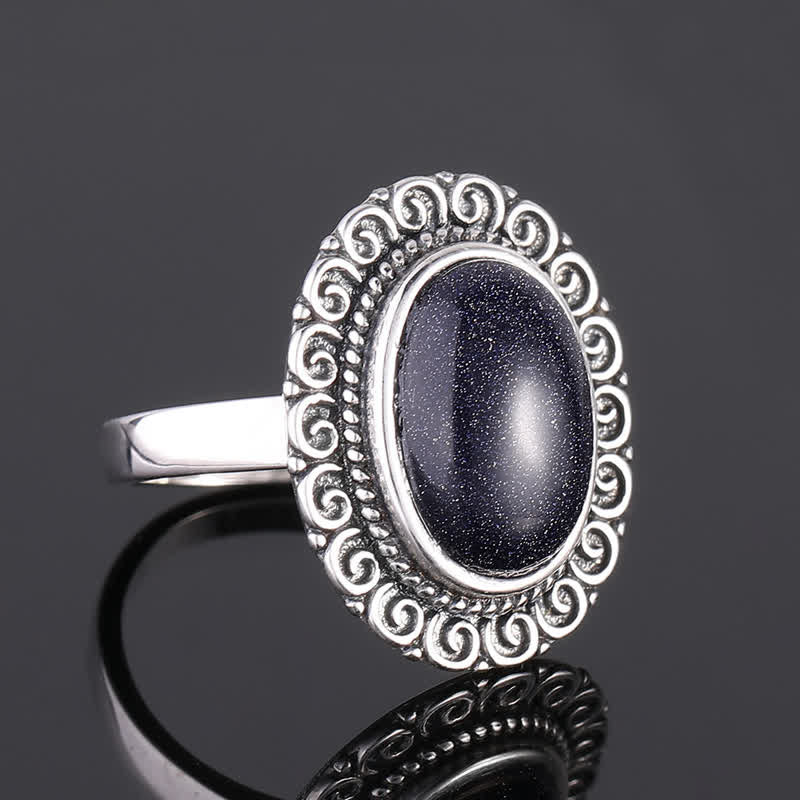 Olivenorma Oval Natural Stone Sunflower Carving Ring