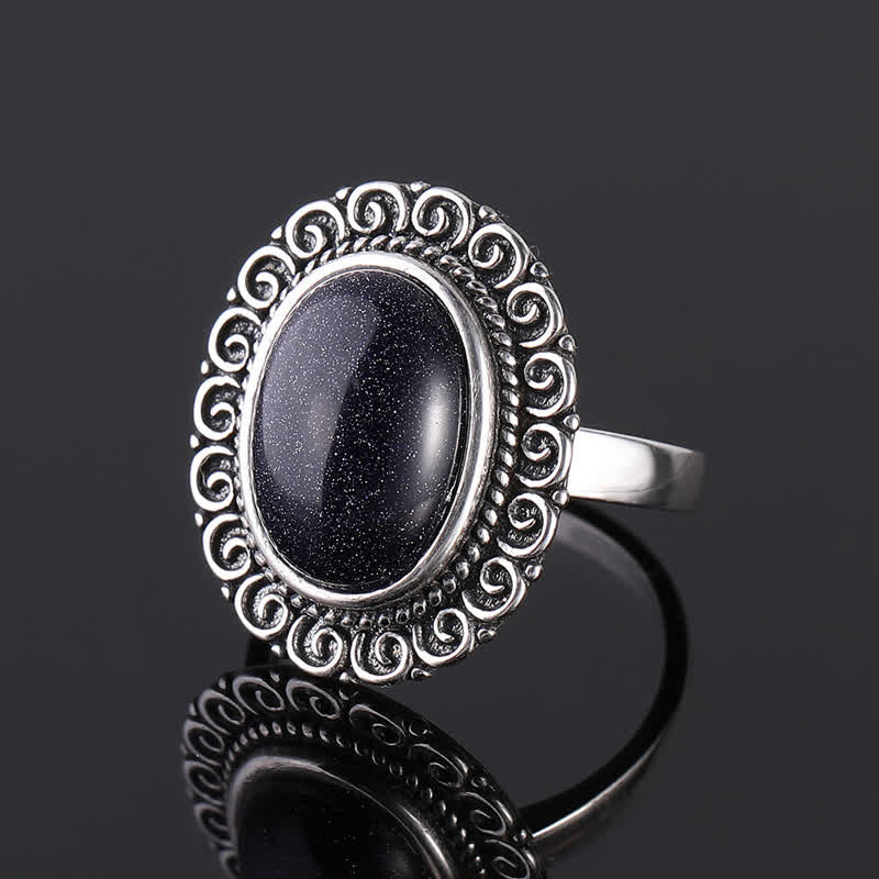 Olivenorma Oval Natural Stone Sunflower Carving Ring