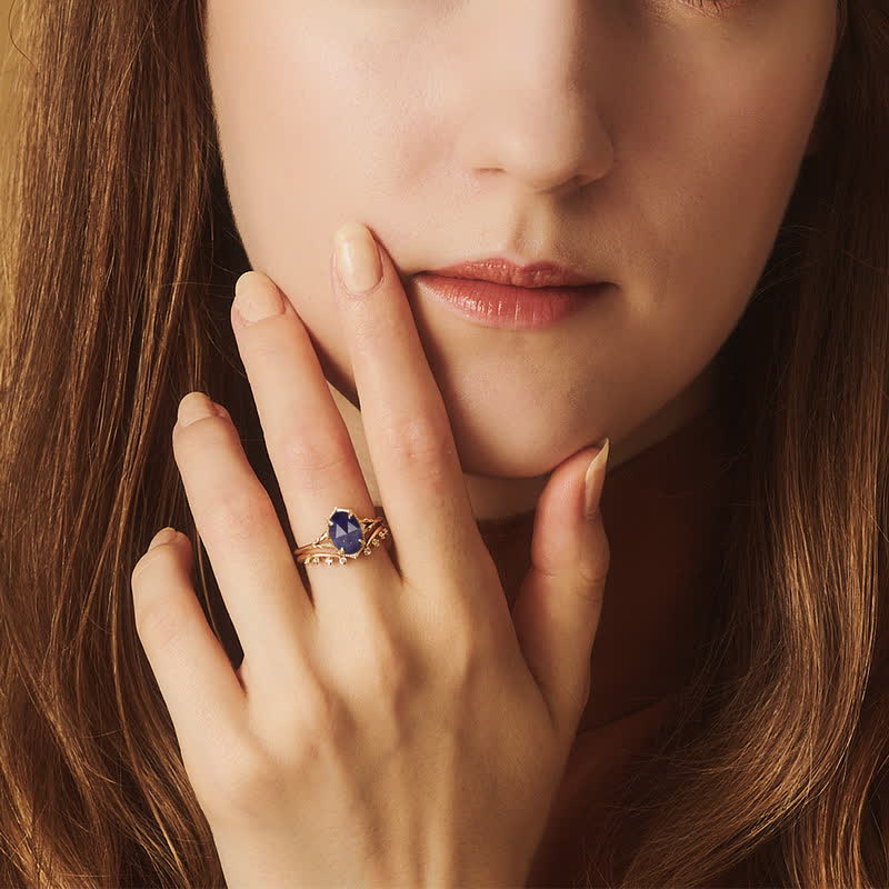 Olivenorma Lapis Lazuli White Zircon Double Layer Ring Set