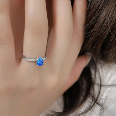 Olivenorma Water Drop Blue Opal White Zircon Ring