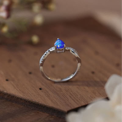 Olivenorma Water Drop Blue Opal White Zircon Ring