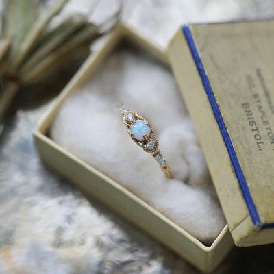 Olivenorma European Retro Opal & Zircon Ring