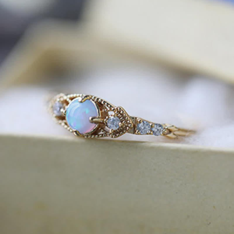 Olivenorma European Retro Opal & Zircon Ring