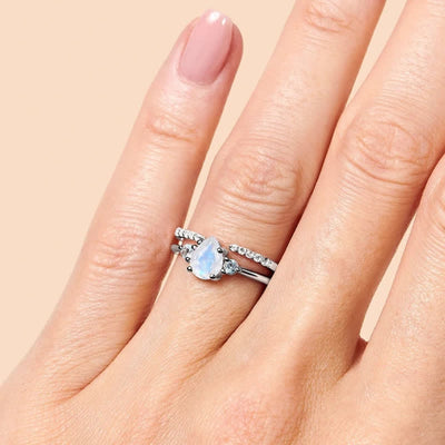 Olivenorma Waterdrop Moonstone White Zircon Double Ring