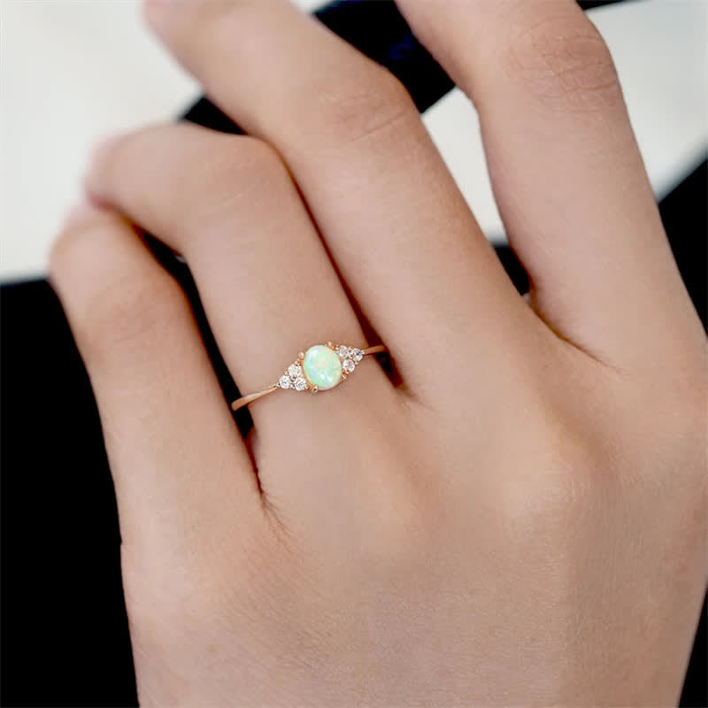 Olivenorma Simple Oval Opal White Zircon Ring