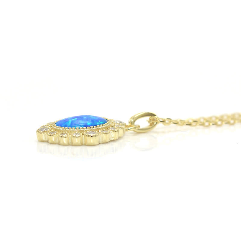 Olivenorma Blue Opal Oval Engraved Pendant Necklace