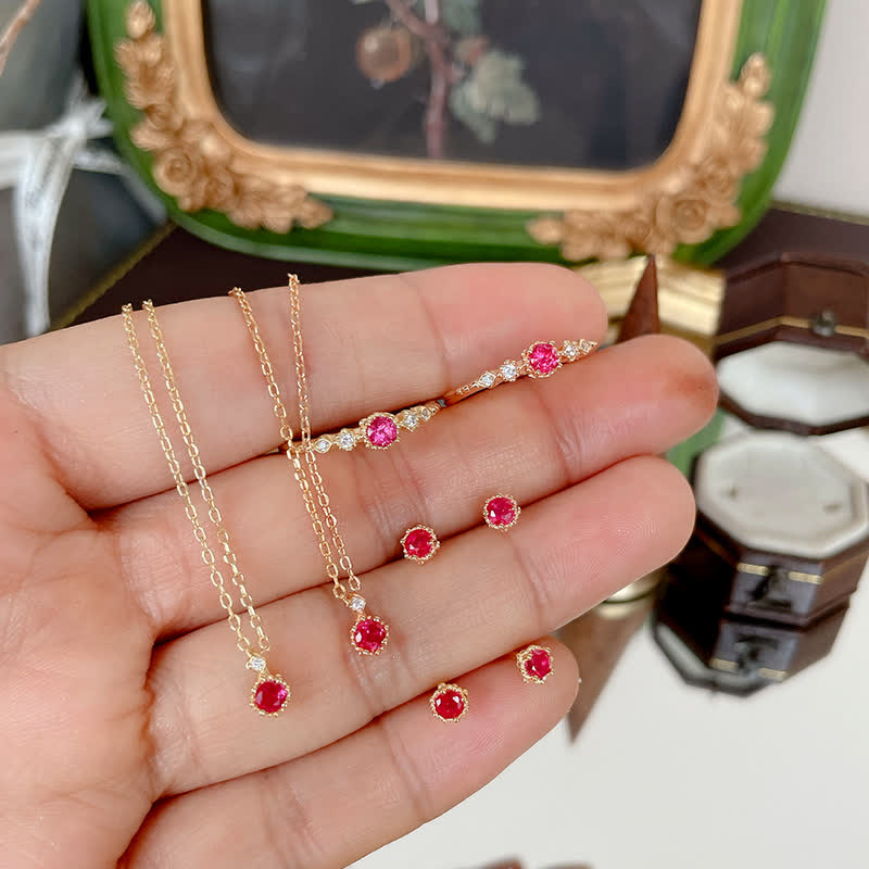 Olivenorma Delicate Garnet Ring Earrings Necklace