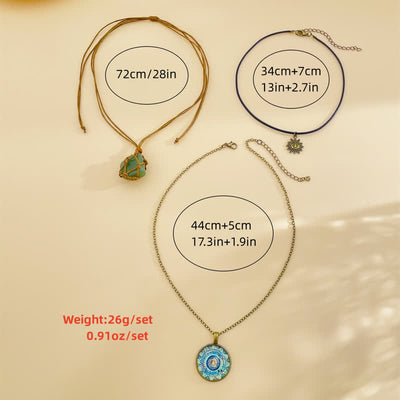 Olivenorma Green Aventurine Sun Pendant Three Layer Necklace Set