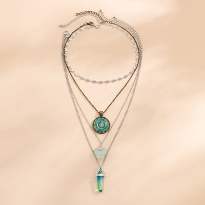 Olivenorma Opalite Heart Pendant Three Layer Necklace Set