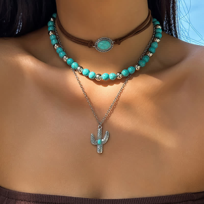 Olivenorma Turquoise Alloy Bull Head Pendant Necklace Set