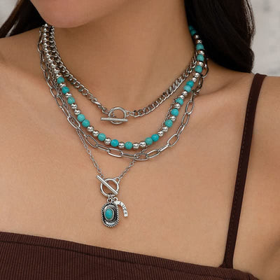 Olivenorma Turquoise Alloy Bull Head Pendant Necklace Set - Turquoise#10 - image 10