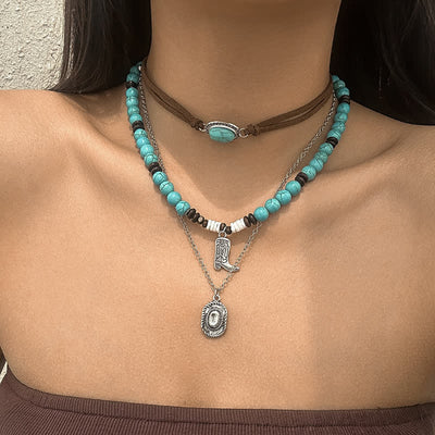 Olivenorma Turquoise Alloy Bull Head Pendant Necklace Set - Turquoise#9 - image 9
