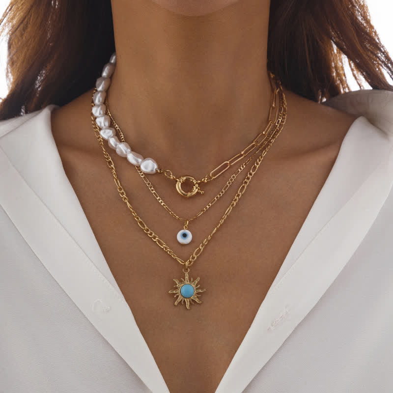 Olivenorma Turquoise Freshwater Pearl Evil Eye Necklace Set - Freshwater Pearl & Sun & Evil Eye - image 35