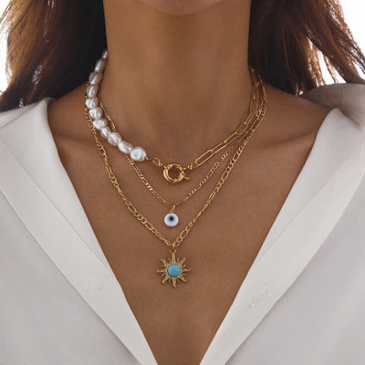 Olivenorma Turquoise Freshwater Pearl Evil Eye Necklace Set - Freshwater Pearl & Sun & Evil Eye - image 35