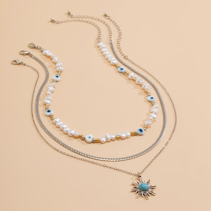 Olivenorma Turquoise Freshwater Pearl Evil Eye Necklace Set - image 7