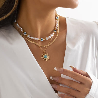 Olivenorma Turquoise Freshwater Pearl Evil Eye Necklace Set - image 2