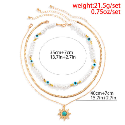 Olivenorma Turquoise Freshwater Pearl Evil Eye Necklace Set - image 4