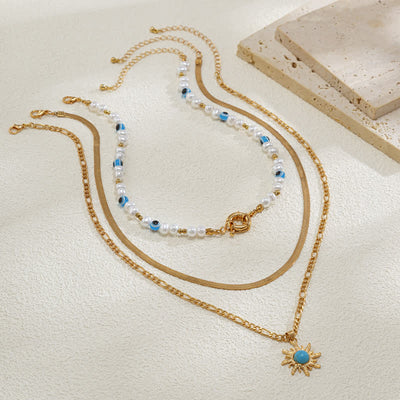 Olivenorma Turquoise Freshwater Pearl Evil Eye Necklace Set - image 11