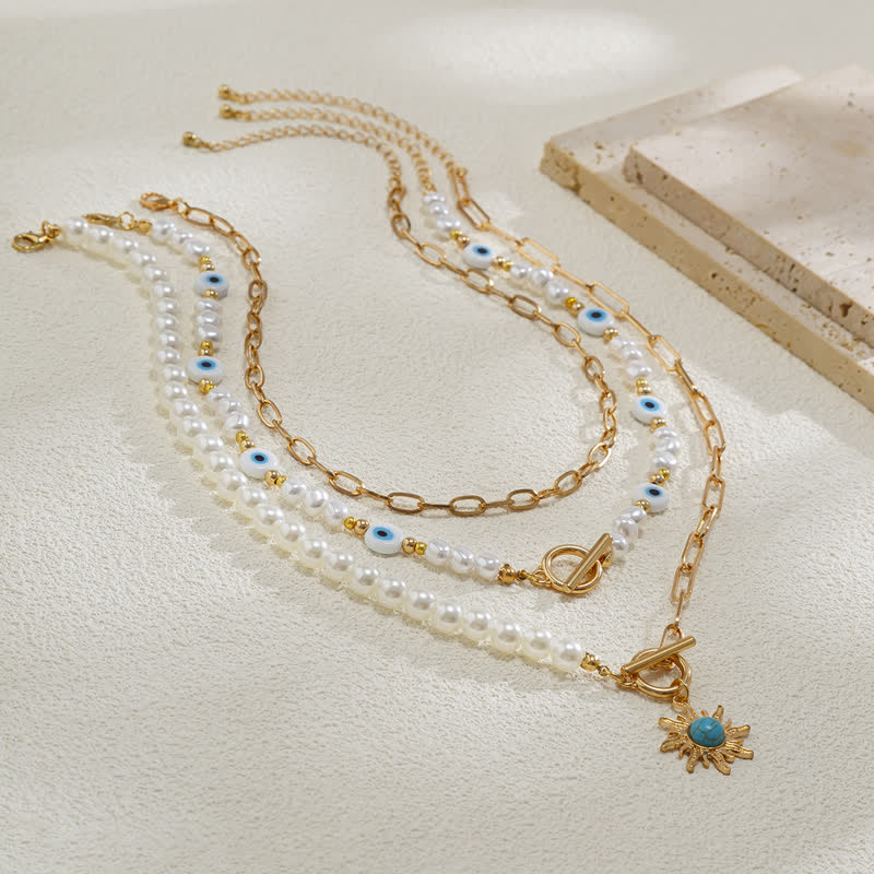 Olivenorma Turquoise Freshwater Pearl Evil Eye Necklace Set