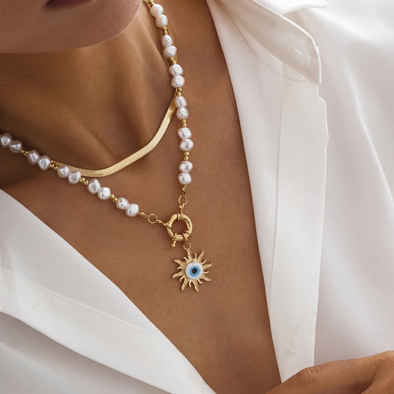 Olivenorma Turquoise Freshwater Pearl Evil Eye Necklace Set - image 25