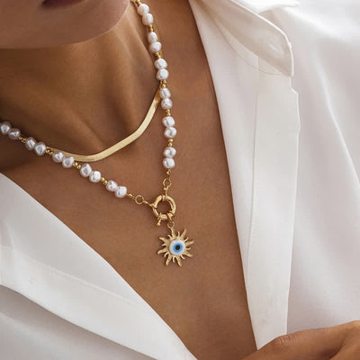 Olivenorma Turquoise Freshwater Pearl Evil Eye Necklace Set - image 25