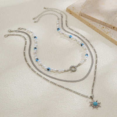 Olivenorma Turquoise Freshwater Pearl Evil Eye Necklace Set