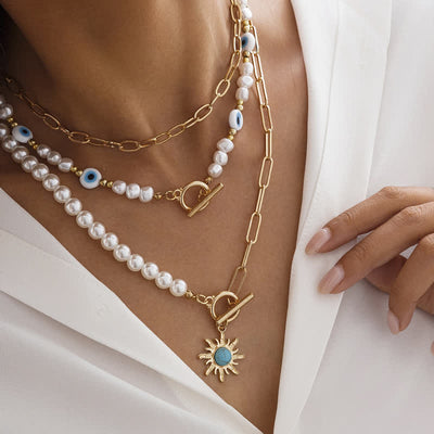 Olivenorma Turquoise Freshwater Pearl Evil Eye Necklace Set - image 20