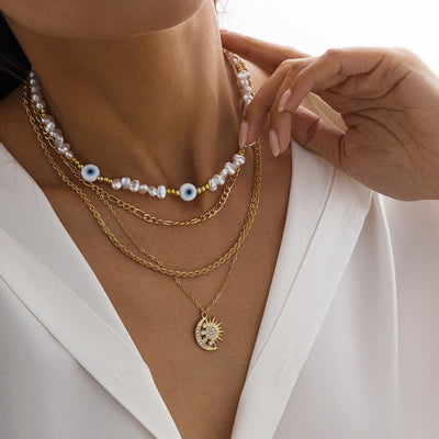 Olivenorma Turquoise Freshwater Pearl Evil Eye Necklace Set - image 33