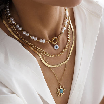 Olivenorma Turquoise Freshwater Pearl Evil Eye Necklace Set - image 29