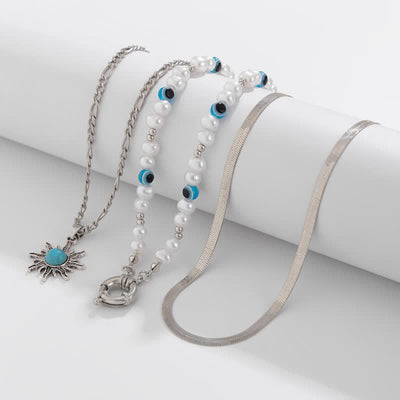 Olivenorma Turquoise Freshwater Pearl Evil Eye Necklace Set