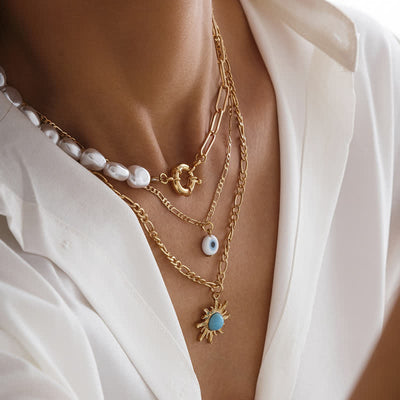 Olivenorma Turquoise Freshwater Pearl Evil Eye Necklace Set - image 36