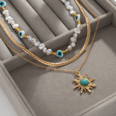 Olivenorma Turquoise Freshwater Pearl Evil Eye Necklace Set - image 49