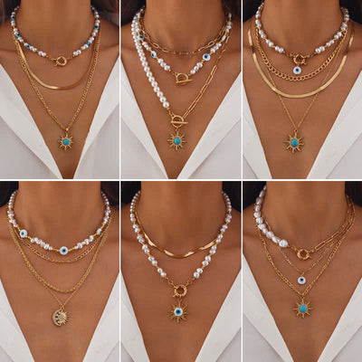 Olivenorma Turquoise Freshwater Pearl Evil Eye Necklace Set - image 48