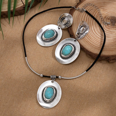 Olivenorma Natural Turquoise Exaggerated Pendant Earrings Necklace