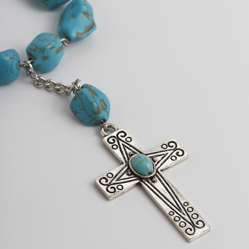 Olivenorma Natural Turquoise Exaggerated Cross Pendant Necklace Set