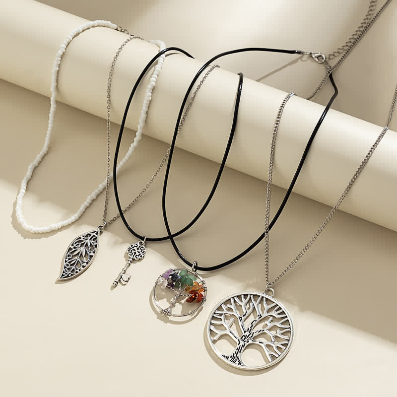 Olivenorma Chakra Tree Of Life Evil Eye Pendant Necklace Set