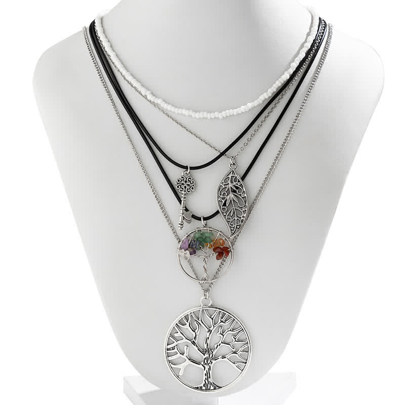 Olivenorma Chakra Tree Of Life Evil Eye Pendant Necklace Set