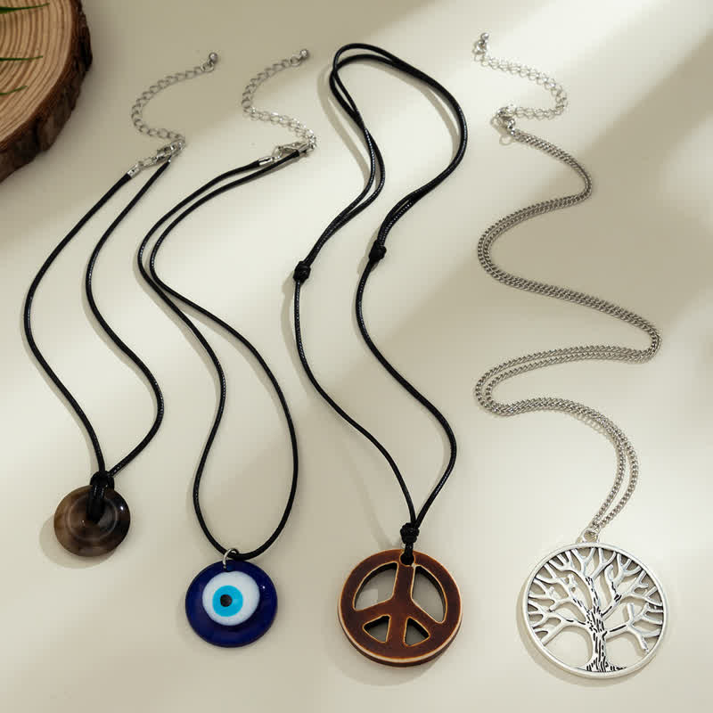 Olivenorma Chakra Tree Of Life Evil Eye Pendant Necklace Set